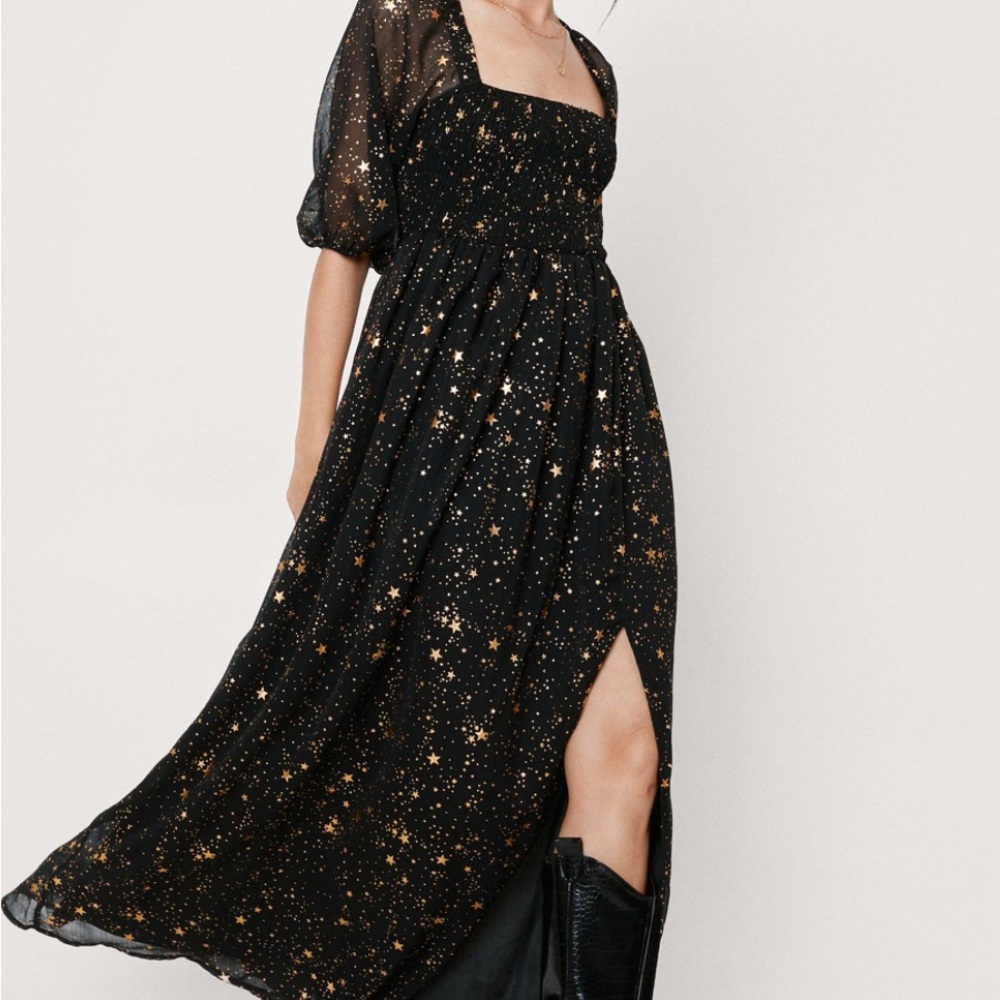 Nasty Gal Black Dress with Gold Star Pattern